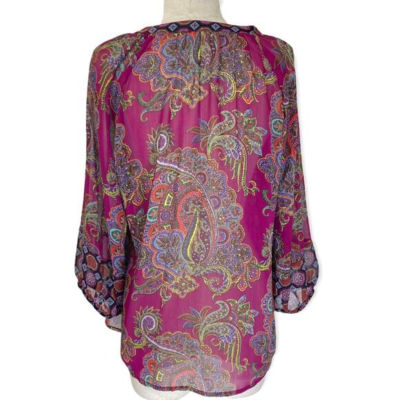 Anthropologie floral paisley bohemian blouse Fig and flower oversize chiffon top - Picture 2 of 9